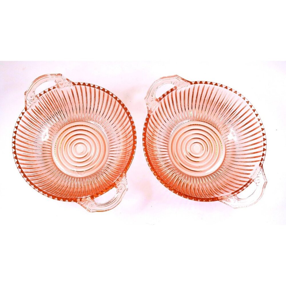 Anchor Hocking Queen Mary Pink 2-Handle Serving & Berry Bowl Set - 1930s Glass - Picture 5 of 6